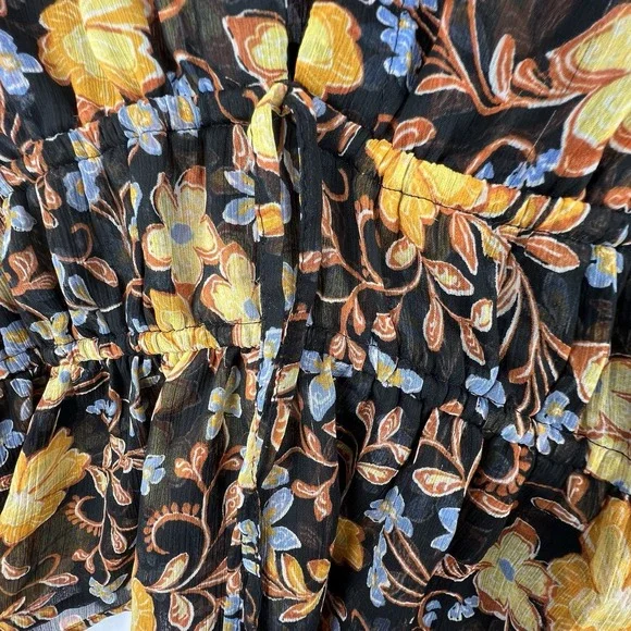 Old Navy Womens Top Size XL Dark Floral Smocked Long Sleeve Peplum Shirt - Picture 10 of 15